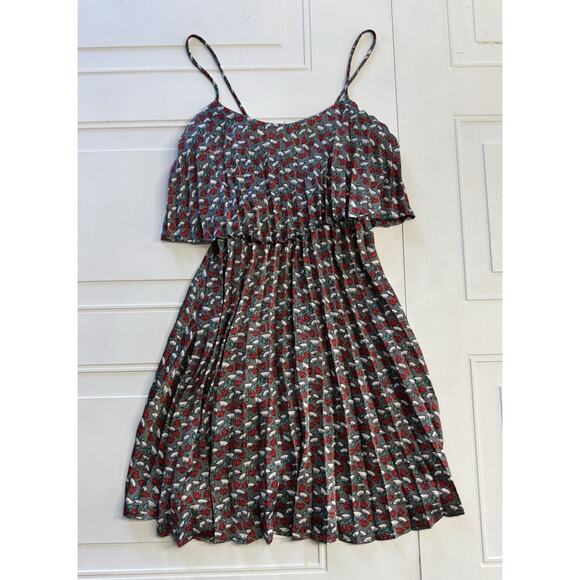 Maude Dresses & Skirts - Maude Spaghetti Strap Tiered Pleated Black Floral Dress Size S Midi
